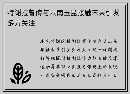 特谢拉曾传与云南玉昆接触未果引发多方关注 特谢拉曾传与云南玉昆接触未果引发多方关注