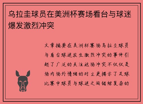 乌拉圭球员在美洲杯赛场看台与球迷爆发激烈冲突