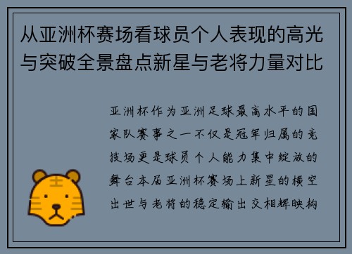 从亚洲杯赛场看球员个人表现的高光与突破全景盘点新星与老将力量对比