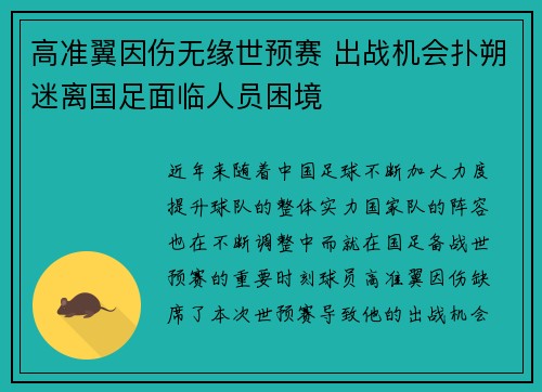 高准翼因伤无缘世预赛 出战机会扑朔迷离国足面临人员困境 高准翼因伤无缘世预赛 出战机会扑朔迷离国足面临人员困境